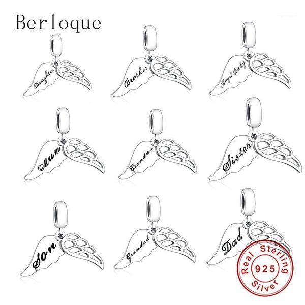 

berloque 925 sterling silver dad/daughter/grandma/son/sister feather charm fit original charms bracelets beads jewelry1