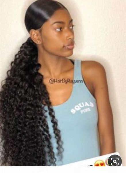 

stunning low sleek deep wave human hair ponytail for black women 1pcs 26inch wrap weave ponytail hairpiece 160g