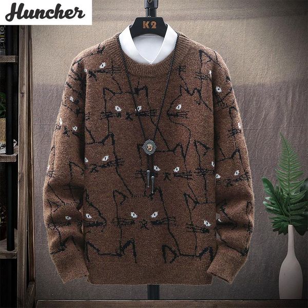 

men's sweaters huncher mens pullover sweater men 2021 korean style streetwear fashion solid vintage o-neck jumper knitted black, White;black