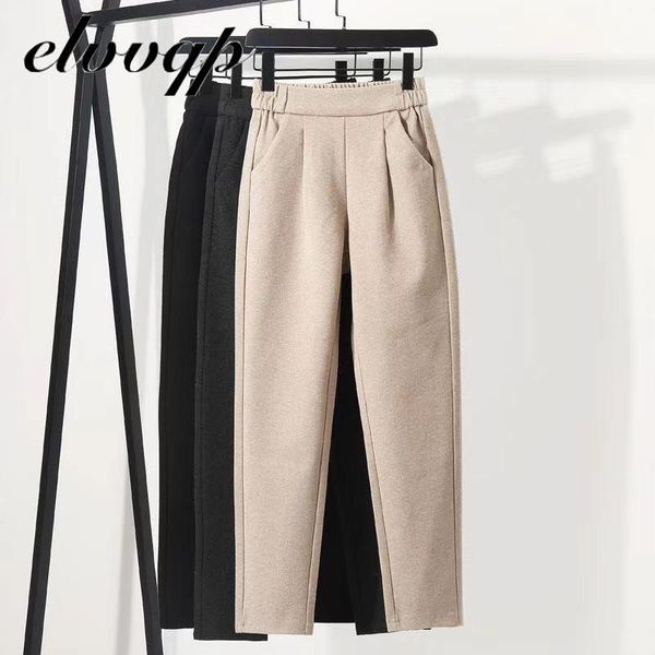 

women's pants & capris 2021 winter woolen women high elastic waist harem elegant trousers female autumn warm thick ankle-length, Black;white