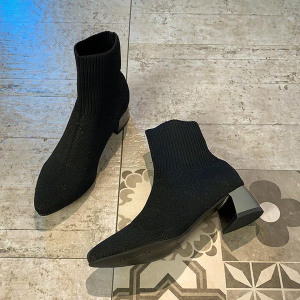 

women's rubber boots shoes platform boots-women rain pointy ankle ladies autumn 2021 med solid pointed toe riding, Black