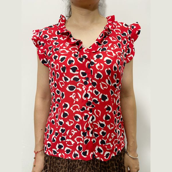 

2021 summer new leopard print vest lace sleeve v-neck versatile fashion chiffon temperament casual style short, White
