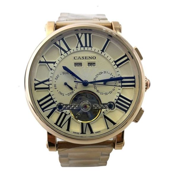 

tourbillon steel tourbillon band perpetual calendar mechanical watch atmospheric men's fully automatic tourbillon mechanical watch, Slivery;brown