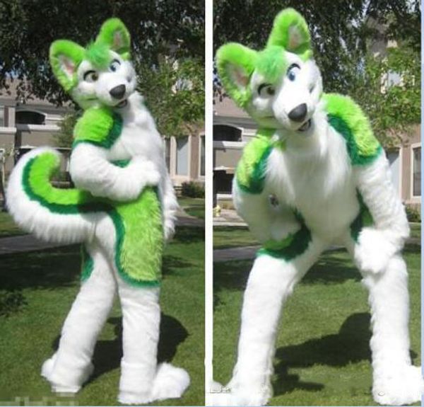 

mascot costumes green husky fursuit mascot costume plush size cartoon fancy dress costume for halloween party event, Red;yellow