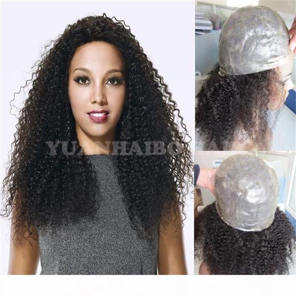 

1b virgin peruvian hair kinky curly full thin skin wig for black women ing, Black;brown