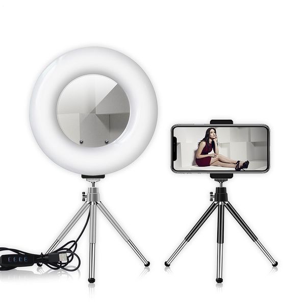 Anello luminoso da scrivania a LED con treppiede per telefono a specchio per trucco per make up Vlog Youtube Tiktok Riprese video Selfie Ringlight Circle Lamp