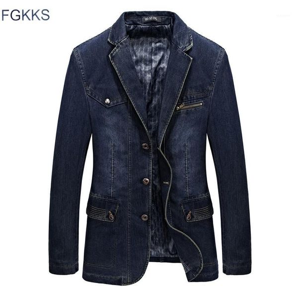 

fgkks brand fashion men denim jacket men's korean version thin business casual suit coat spring autumn denim jackets1, Black;brown
