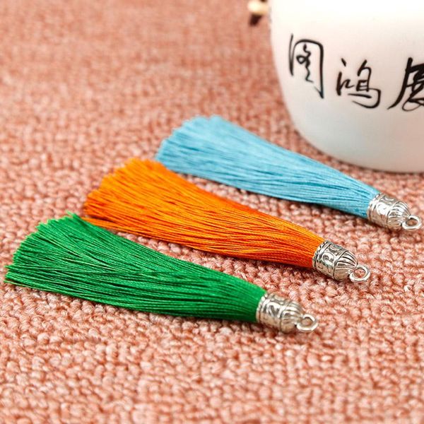 

5pcs lot 9cm long silk tassel brush cords with metal caps for earrings charms pendant tassel fit diy jewelry making material h bbyilc