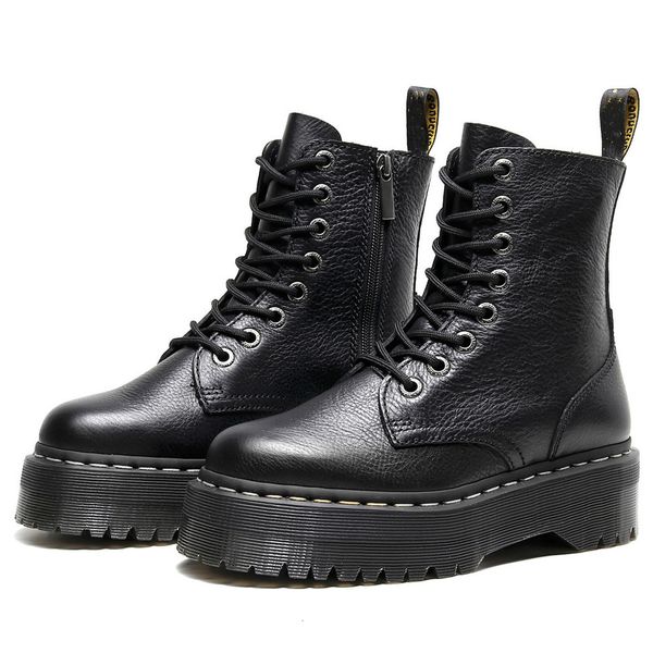 

winter single shoes leather high platform martens rainbow motorcycle women laarzen martins botas de mujer, Black