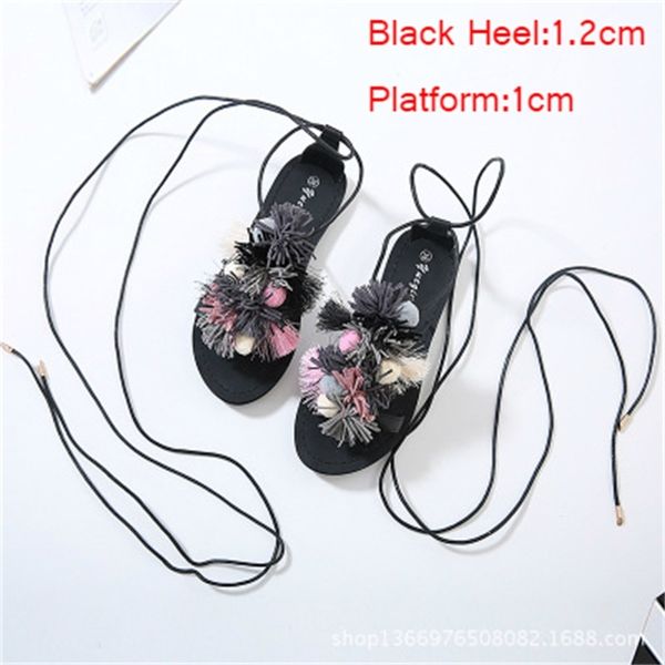 

flat gladiator lace up to women's shoes summer ankle brace open fashion sandals dw05, Black