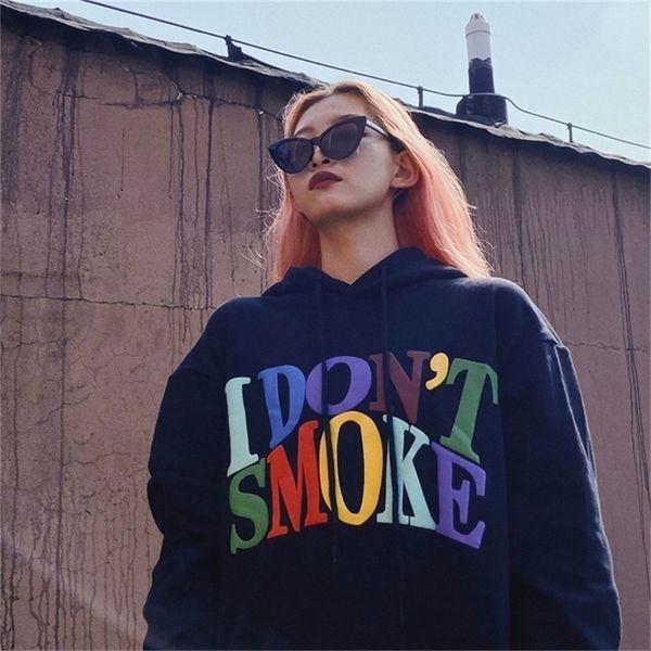 

deeptown hip hop sweatshirt women man autumn rainbow letter print hoodies women fashion streetwear cotton long sleeve pullover 201208, Black