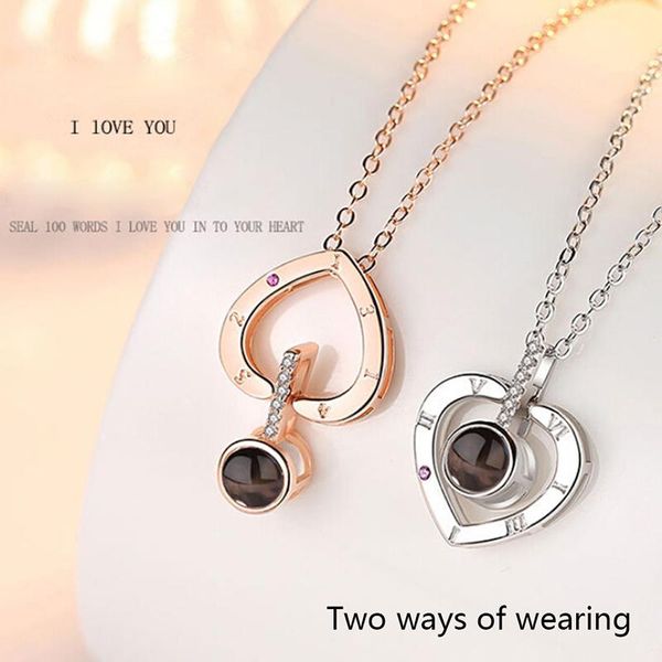 

2020 100 languages i love you projection pendant necklace rose gold&silver romantic love memory wedding necklace