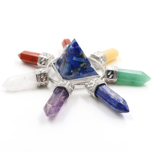 

5 шт. энергетический преобразователь пирамида красного коралла и смола подвесная серебристая щетка lapis lazuli energy jewer, Silver