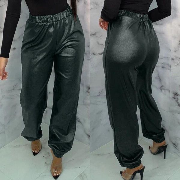 

women's elastic waist trousers 2020 zanzea stylish pu leather pants casual streetwear long pantalon female turnip oversized 7, Black;white