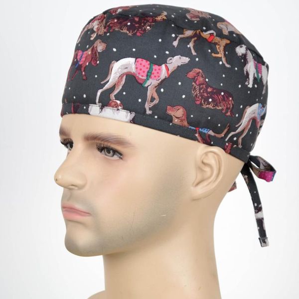 

beanies men print scrub cap in 100% with tie back band for most of the head