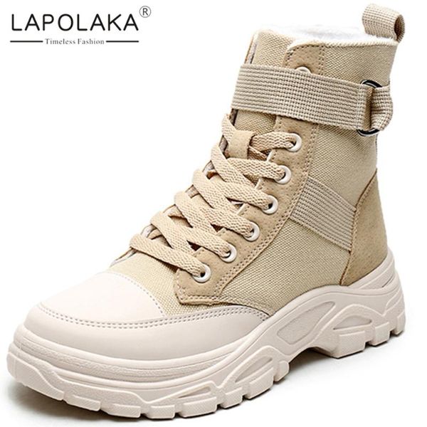 

lapolaka 2020 new fashion dropship lace up ankle boots women shoes woman platform comfortable concise shoes women boots, Black