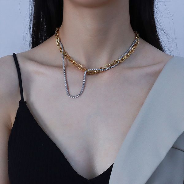 

ins net red cool wind geometric fashion multi-layer winding clavicle zircon chain necklace titanium steel q1209, Bronze;silver