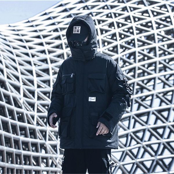 

men's down & parkas boutique hooded coat men's winter fashion brand loose multi pocket bread and cotton clothes national trend win, Black