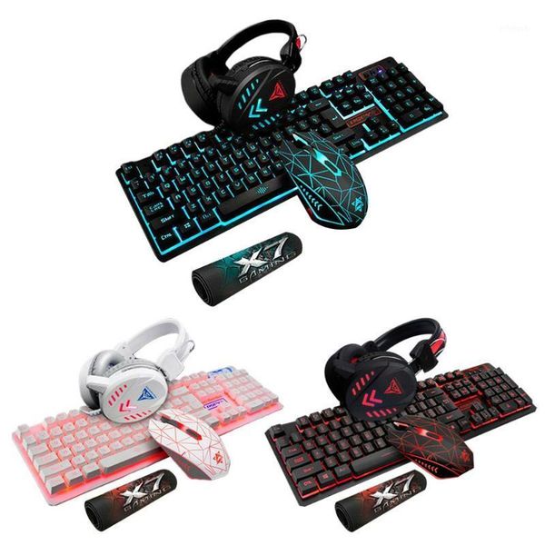 

4pcs/set k59 mechanical wired usb keyboard illuminated gaming mice mouse pad mat headphone for home computer desk
