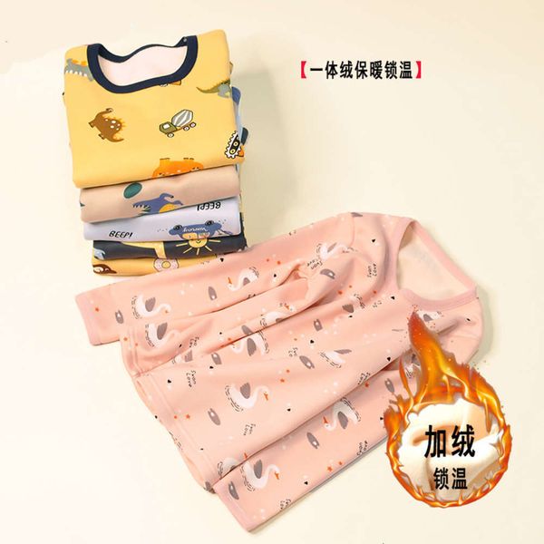 

underwear trousers set autumn plush children's thickened winter pajamas home baby boys girls warm cloth 52jt, Blue;red