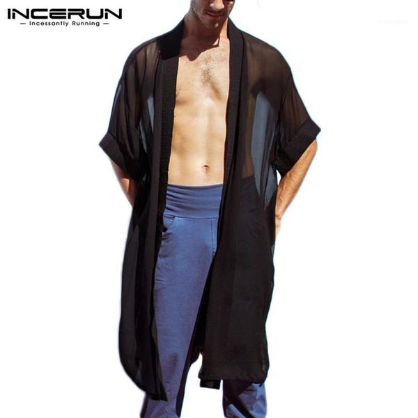 

men's casual shirts men mesh shirt see through open stitch short sleeve outerwear party nightclub mens streetwear incerun s-5xl1, White;black