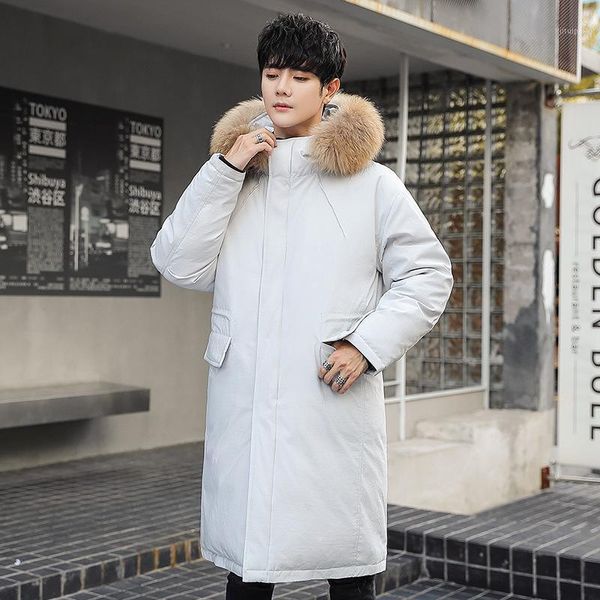 

2020 men's winter coat thickened medium long haircollar outdoor youth down jacket south korea1, Black