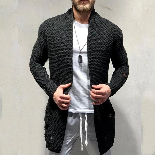 

autumn winter men cotton cardigan turn-down collar soft pocket spacious long clothes knitted casual male sweater dropshopping1, White;black