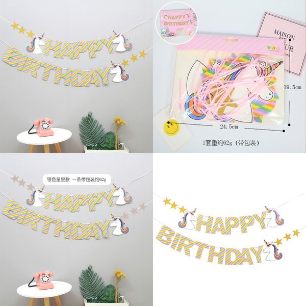 

pull flag children birthday happy letter banner unicorn flower pulling flash powder falgs baby one year old room arrangement 3 88sh p1