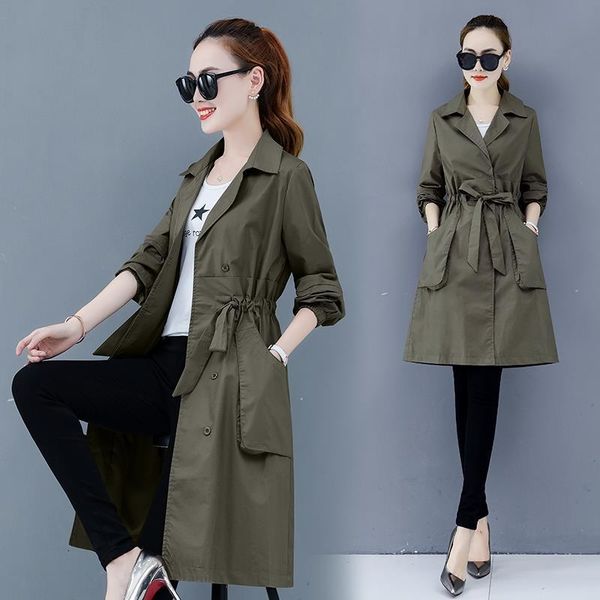 

spring thin windbreaker for women korean slim big pocket ladies autumn medium length trench coats feminino outerwear w46, Tan;black