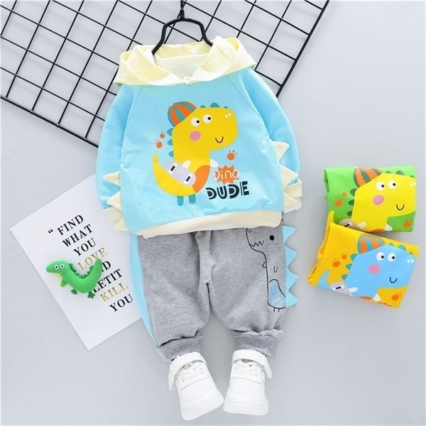 

hylkidhuose 2020 autumn baby boys girls clothing sets hooded dinosaur t shirt pants inafnt newborn clothes kids children costume y1116, White