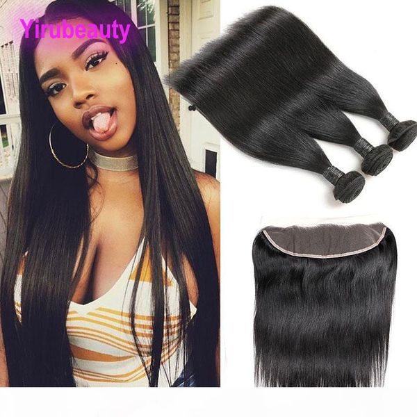 

indian virgin human hair 13x4 lace frontal with 3 bundles 8-28inch straight hair pre plucked frontal closure with bundles, Black;brown