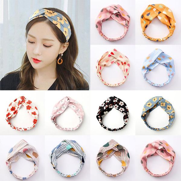 

korean fashion headband elastic floral striped print hair bands turban sweet twisted knotted headwear headwrap for women q jlltxy