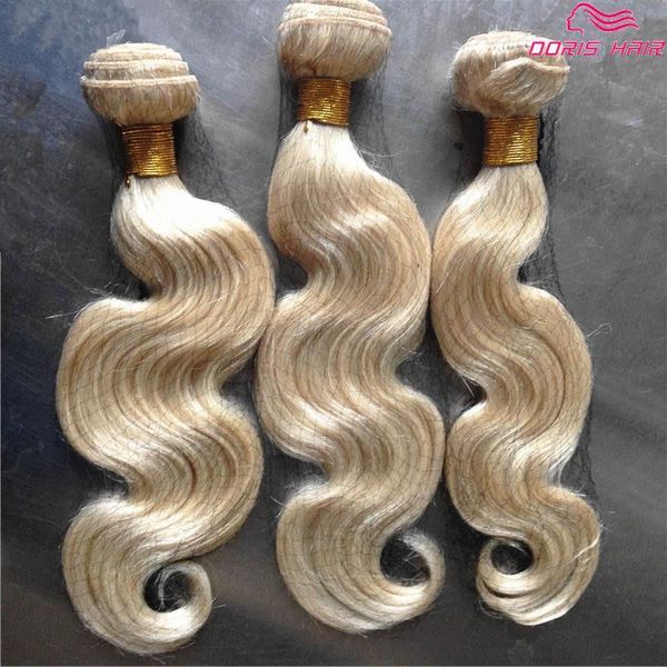 

luxury blond 613 color remy hair weave bundles brazilian indian human hair wefts body wave colored dyeable dhl, Black