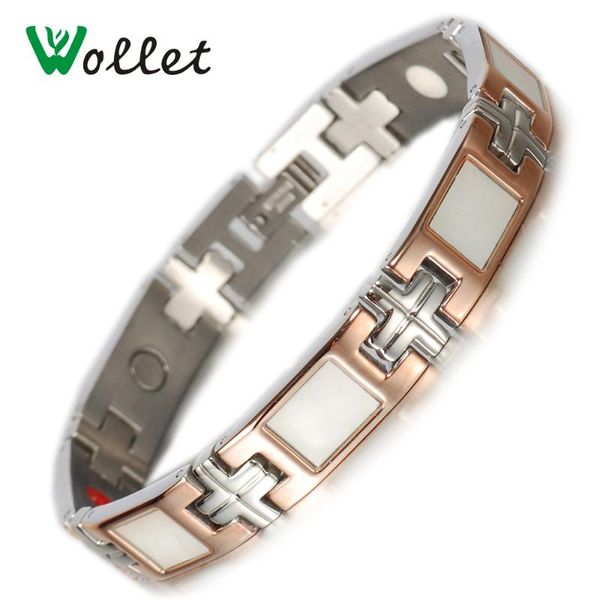 

link, chain wollet brand women stainless steel germanium magnetic shell rose gold color jewelry bracelet, Black
