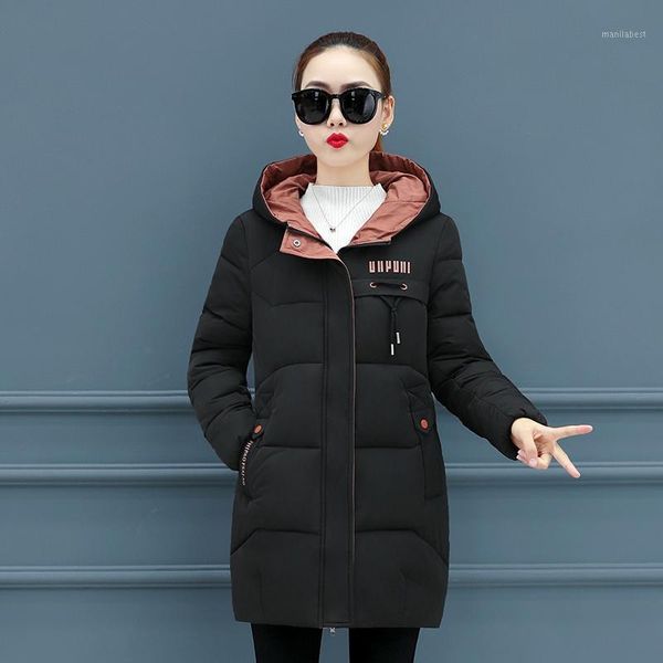 

2020 winter parka for women cotton down jacket with hooded stand-up collar female new fashion warm padded winter coat for womens1, Black