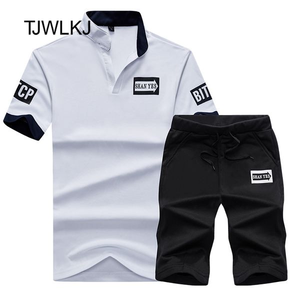 

tjwlkj t shirt+shorts sets men letter printed summer suits casual tshirt tracksuits brand clothing streetwwar tees set male lj201124, Gray