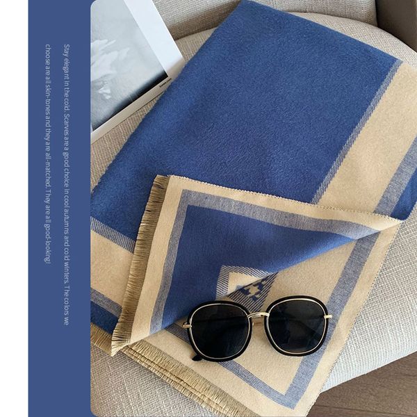 

brand designers luxury cashmere scarf for womens selling houndstooth styles timeless classic long 185x65cm winter thermal high quality, Blue;gray