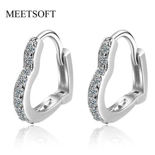 

hoop & huggie meetsoft 925 silver prevent allergy earrings for women trendy retro circle hollow out heart crystal jewelry gift, Golden;silver