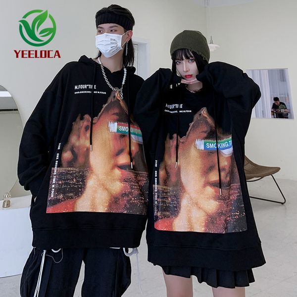 

2020 character print hip hop hoodie for men women couple trend design streetwear plus size clothes c1115, Black;white