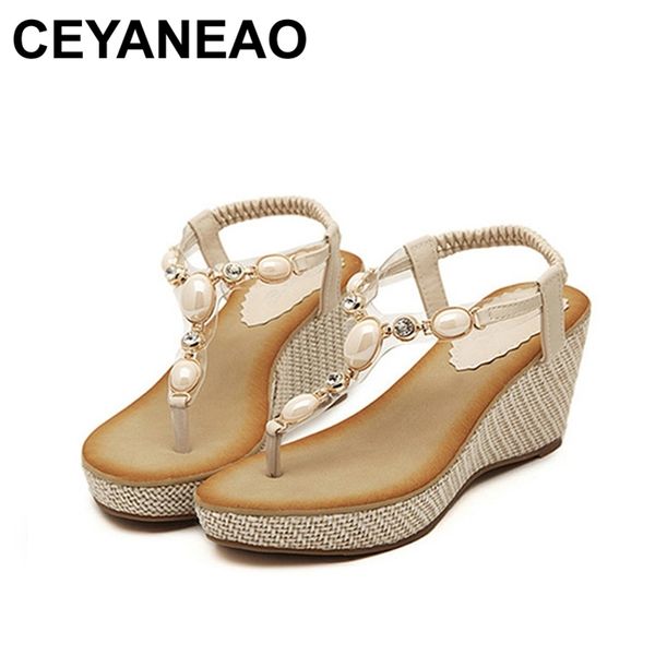 

ceyaneao women sandals bohemia diamond wedges gladiator beach sandal flip flops summer student shoes sandals women ydt533 y200623, Black