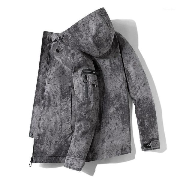 

windbreaker men korean-style trend handsome mid-length loose autumn & winter fat hooded workwear coat large size overcoat1, Tan;black