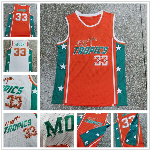 

new flint tropics semi pro 33 jackie moon basketball jersey coffee black men stitched white green moive college basketball wears