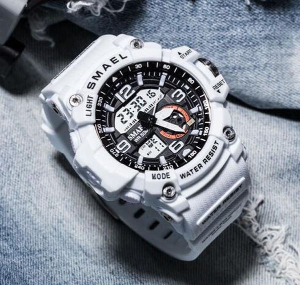 

new smael 44mm 1808 quartz ditigal mens womens watch multifunction boy white tup strap student watches a06b7, Slivery;brown