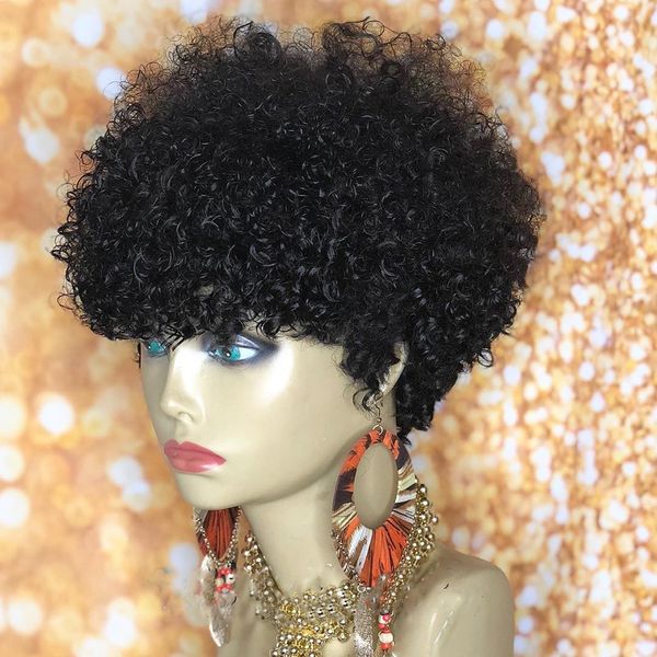 Мода Piexie разрезать кудрявые реми человеческие волосы парики натуральные черные / коричневые / бордовые красные / блондинка бразильский вьющиеся короткий парик для женщин
