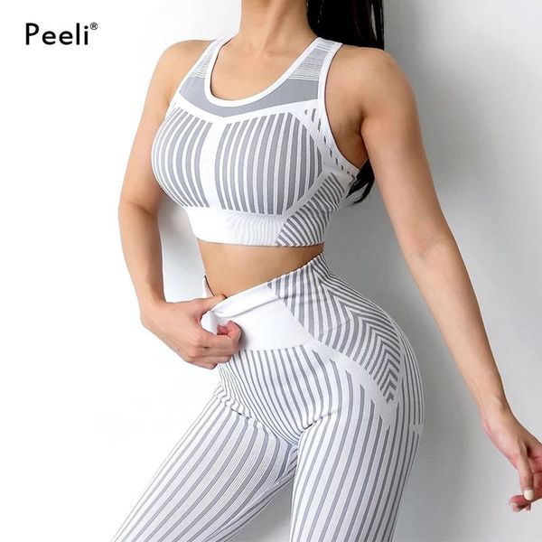 

yoga outfits peeli 2021 seamless sport set women fitness clothes 2 piece sports bra high waist legging workout outfit suit gym, White;red