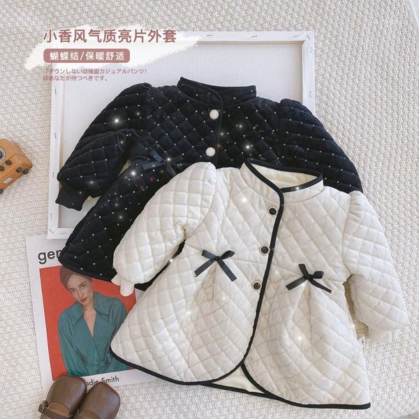 

korean baby snow coat for girls winter princess dress buttons jacket fashion outerwear bowknot thick clothes baby snow wear kids1, Blue;gray