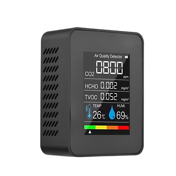 Analisadores de gás Portable Air Quality Monitor Detector de CO2 Indoor 5 em 1 Formaldeído Hcho Tester Tester LCD Temperatura Umidade