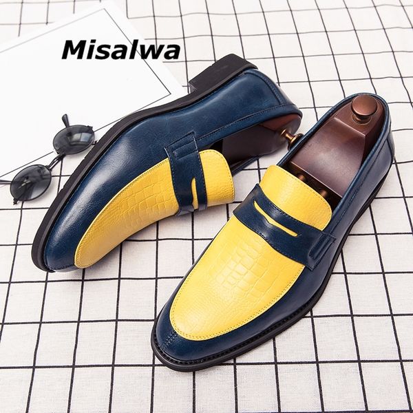 Misalwa Gelb Rot Weiß Glänzende Müßiggänger Männer Hochzeits-Party Kleid Schuhe PU-Leder Elegante Männer Wohnungen Plus Größe 38-48 Dropshipping Y200420