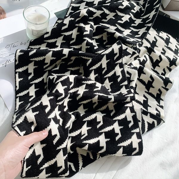 

autumn and winter new style thousand bird check scarf brand fashion double knitted long scarf thickened warm shawl klwe, Blue;gray