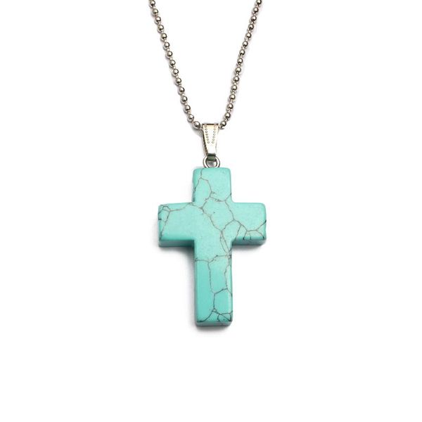 

natural stone pendants 40*28mm cross pendant turquoises yellow tger eye opal rose quartzs aventurine healing spiritual beads wmtmds